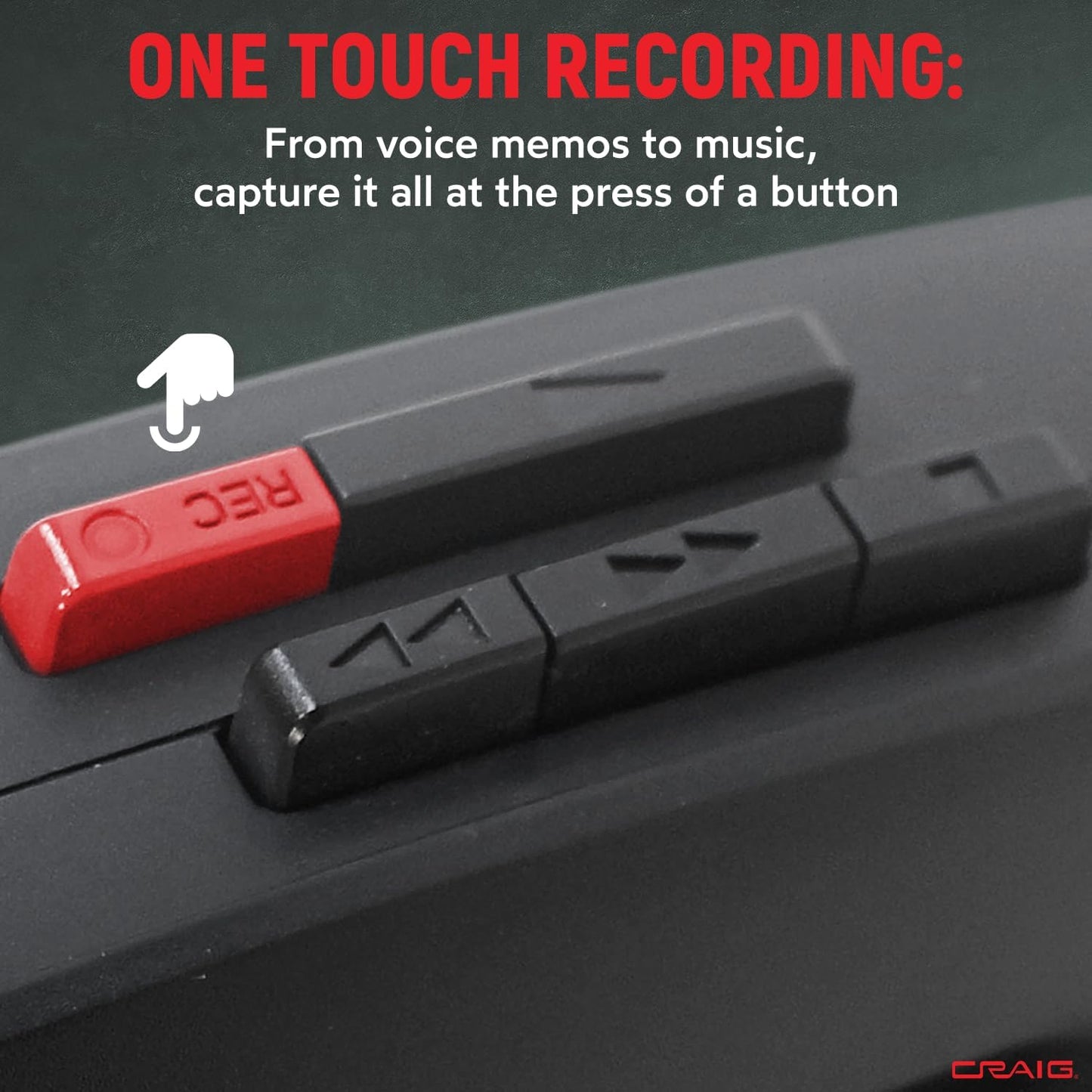Craig Cassette Stereo Player/Recorder with Earphones: Portable AM/FM Radio & One-Touch Recording System