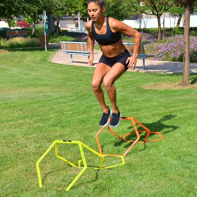 Hex Agility Rings for Speed Training & Agility Footwork Training Speed Hurdles Ladder with Carrying Bag (6 Rings)