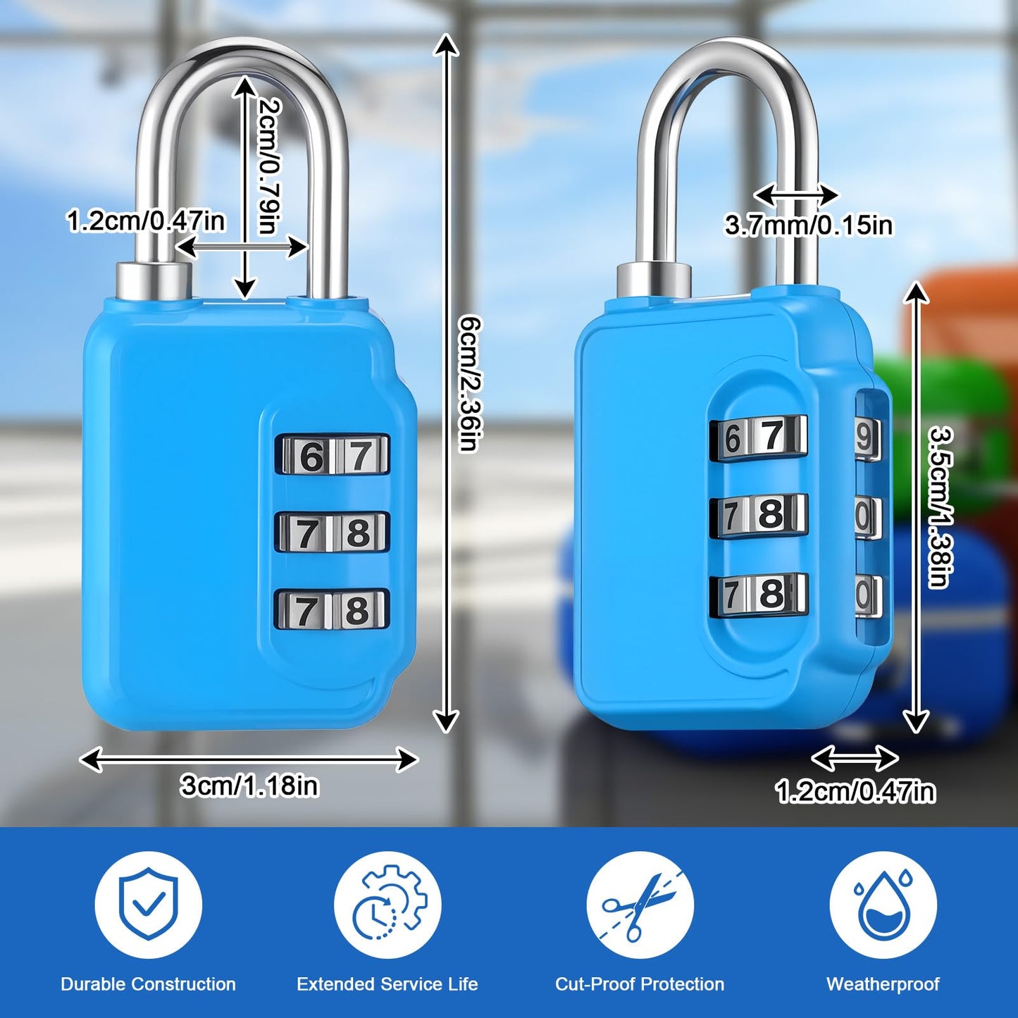 Otoolling 16 Pack Combination Lock 3 Digit Padlock Keyless Outdoor Waterproof Padlock Resettable Luggage Locks for Luggage Baggage Cabinets Gate Case Travel Gym School Fence Alloy Steel Shackle