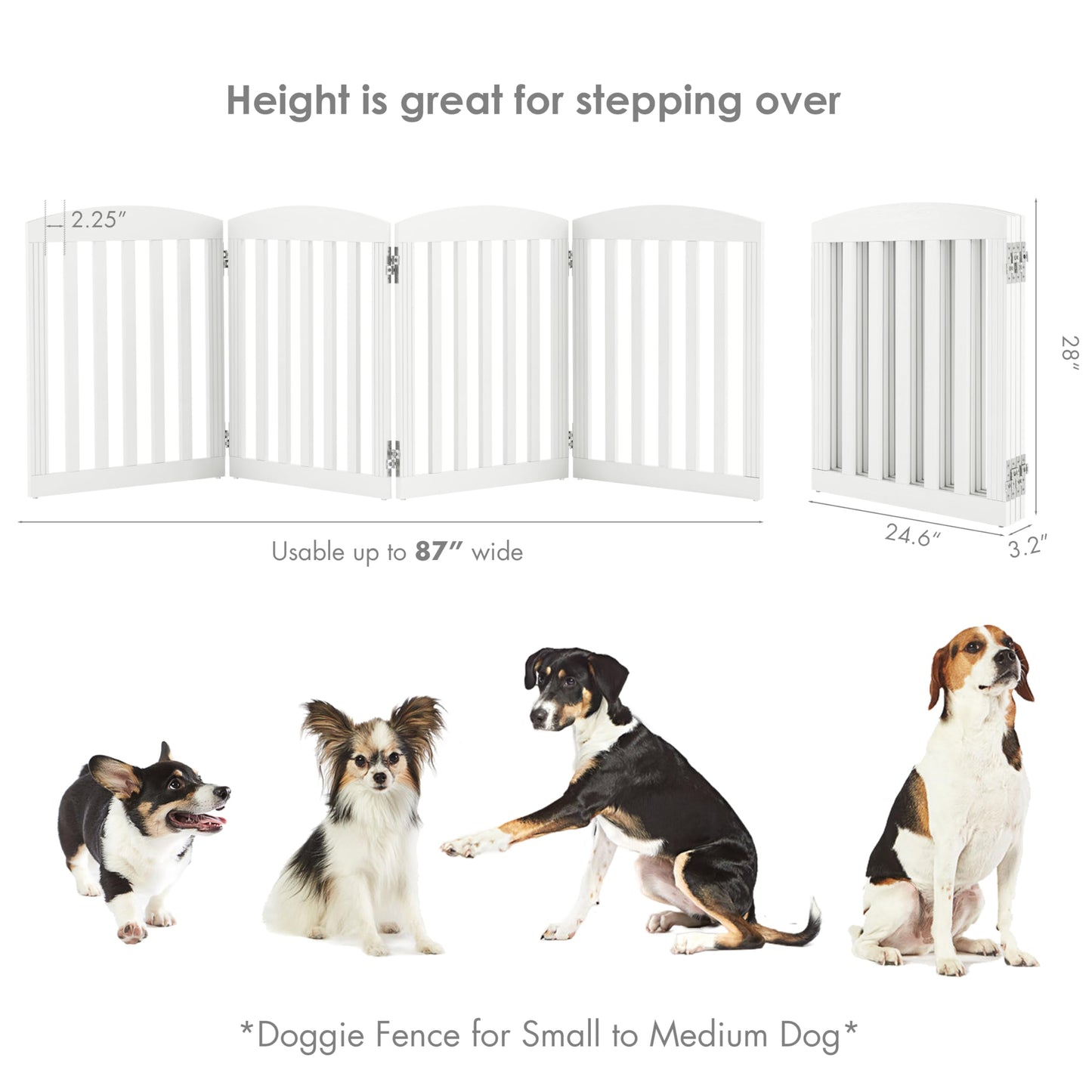SPIRICH 96" Extra Wide 28" Tall Wooden Freestanding Foldable Dog Gate, Pet Gate Indoor, 4 Panels, White
