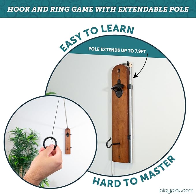 Play Platoon Hook and Ring Toss Bar Game for Adults - Wood Toss Ring Game for Adults - Perfect Home, Basements, & Bar Gifts