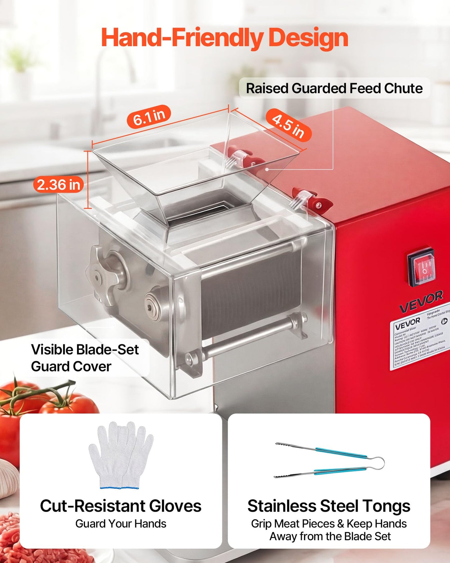 VEVOR Meat Cutting Machine, 850W Commercial Slicer, 3.5mm Heavy Duty Stainless Steel Blade Shredder for Boneless Meat Soft Vegetables, Electric Food Slicers for Kitchen Restaurant Supermarket