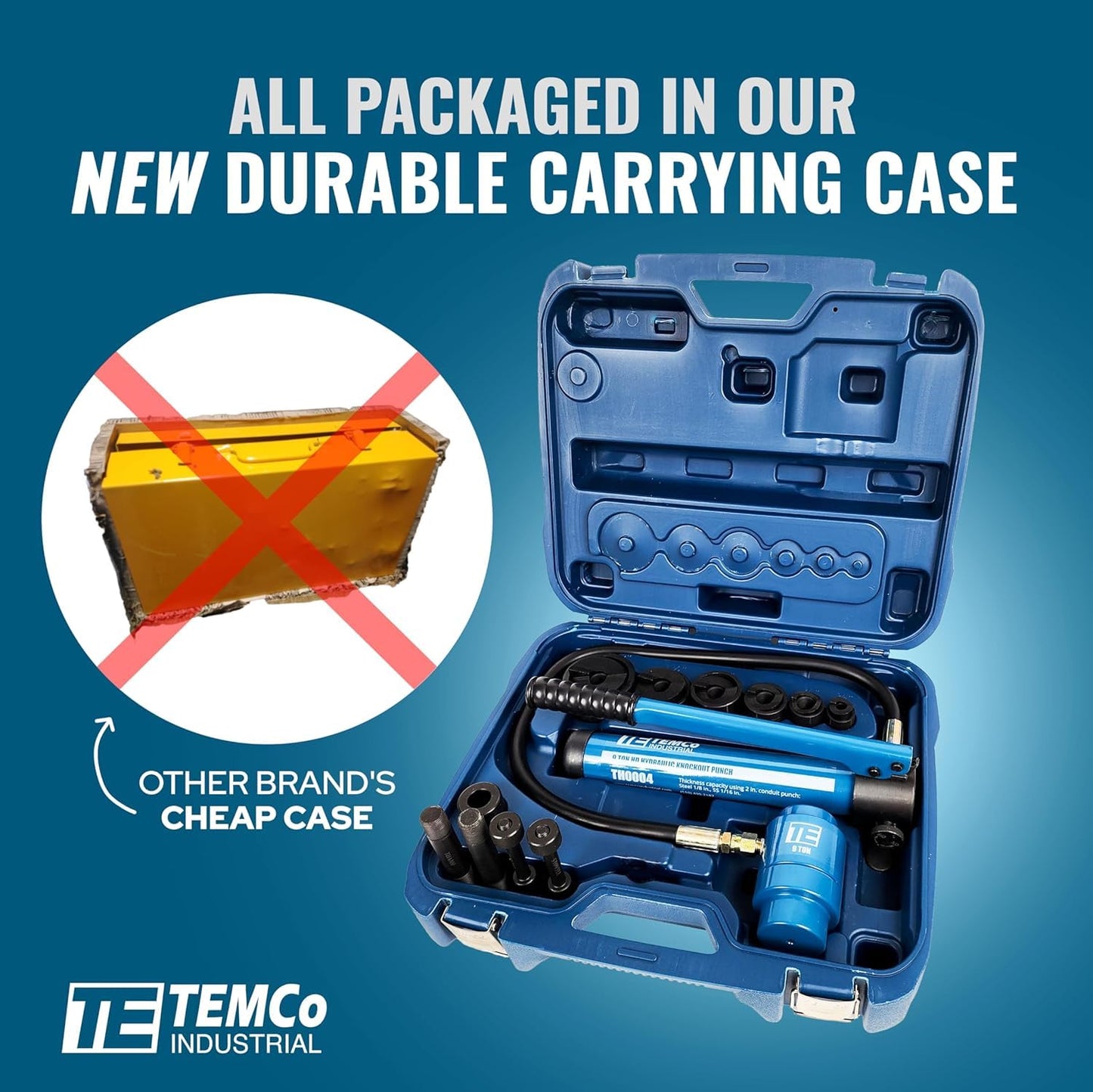 TEMCo Hydraulic Knockout Punch TH0004 - Electrical Conduit Hole Cutter Set KO Tool Kit 5 Year Warranty