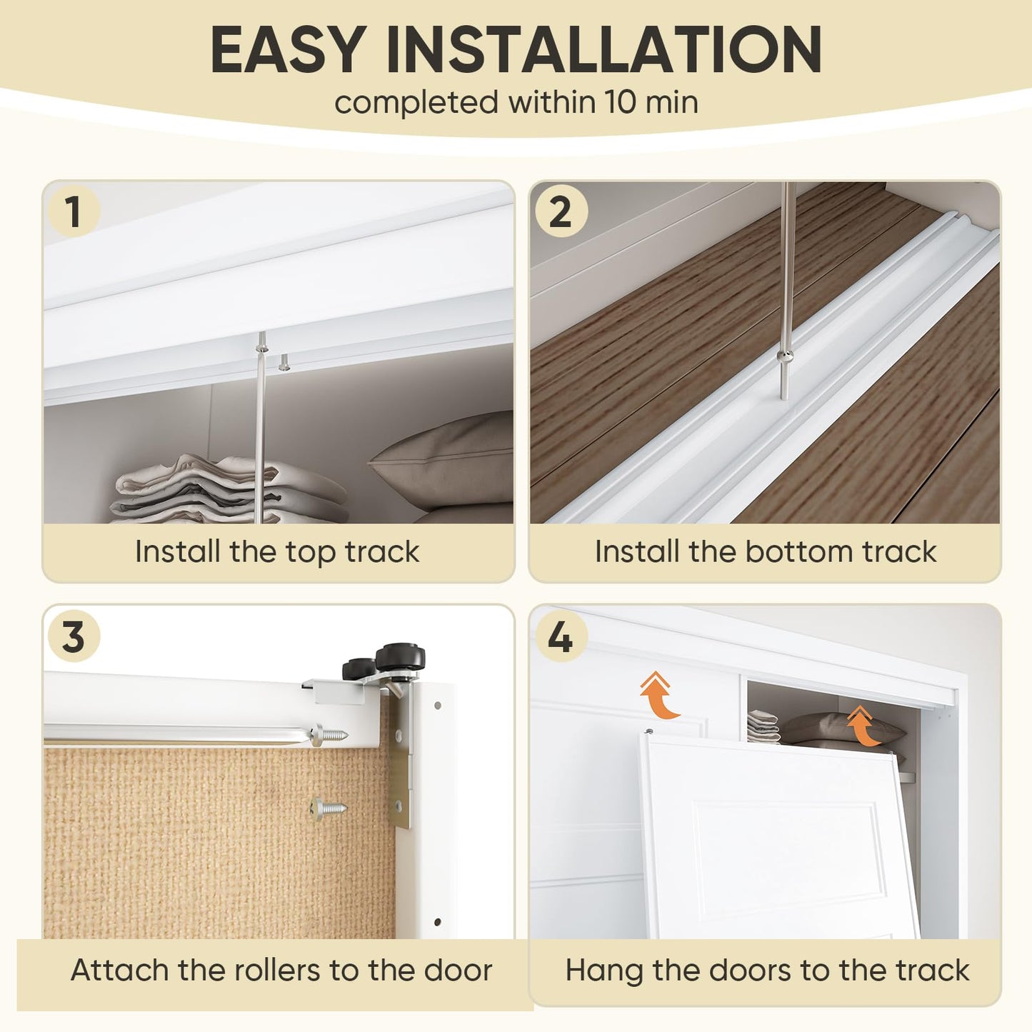 JUBEST Sliding Closet Door 72"(Double 37") x80, 5-Panel Steel Frame Bypass Primed Door with Top & Bottom Track Kits, Pre-Assembled Hardboard Panels with Paintable Surface, Durable & Sturdy