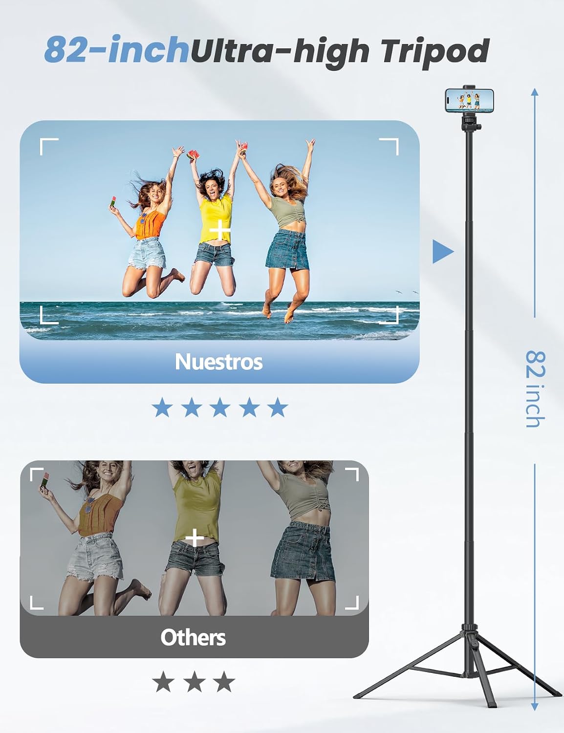 YUMAZLA 86'' Phone Tripod & Selfie Stick, Tripod for iPhone with Detachable Remote, Portable Phone Tripod Stand