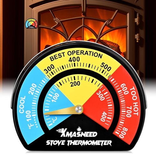 Magnetic Fireplace Thermometer - Large Size, Stove Top Temperature Gauge for Wood Burning Stove & Pellet Stoves (1PCS)