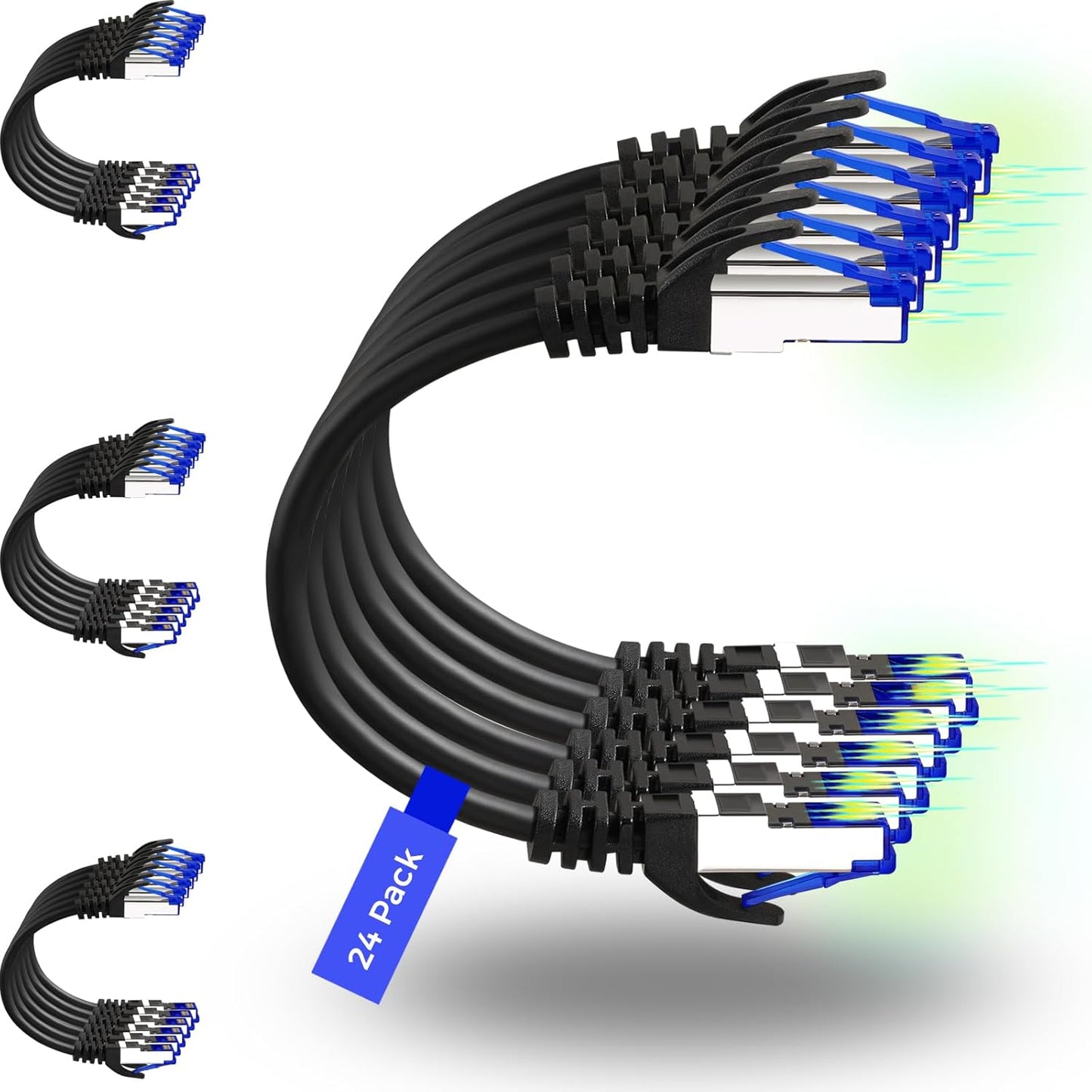 Rapink Cat8 1ft 24 Pack Cat8 40G 8 8 Patch Cables Slim, Ethernet Patch Cable Support, Snagless Cat Patch Cable