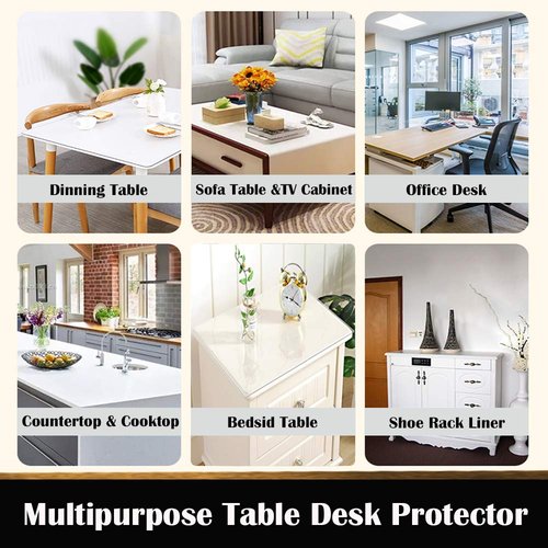 1.5mm Multi Size Thick Clear PVC Tabletop Cover Protection Plastic Transparent Tablecloths Runner Work Dining Room Thicken Plexiglass Glass Desktop Blotter Topper Screen Protector Easy Clean 60x72 in