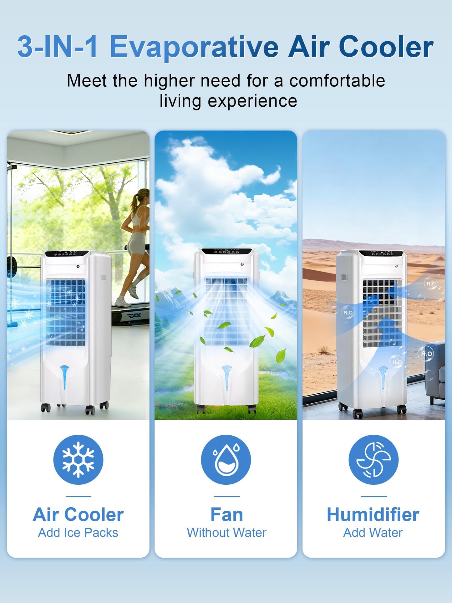 Uthfy 32" Evaporative Air Cooler with 4 Ice Packs, 4 Modes & 3 Speeds, Swamp Cooler with 4.2 Gal Water Tank, 120° Oscillation, 12H Timer, Remote, White, Portable Air Conditioner for Bedroom, Office