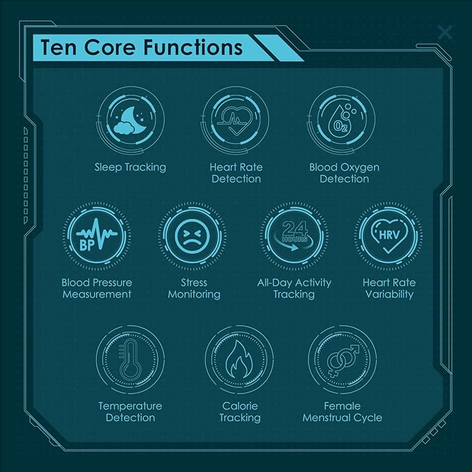 Smart Ring Health Monitoring 5ATM Waterproof Fitness Tracker with Glossy Titanium Surface Blood Oxygen/Sleep/Stress Tracking Women?™s Cycle Prediction Sport Ring Compatible with iOS/Android Black 7