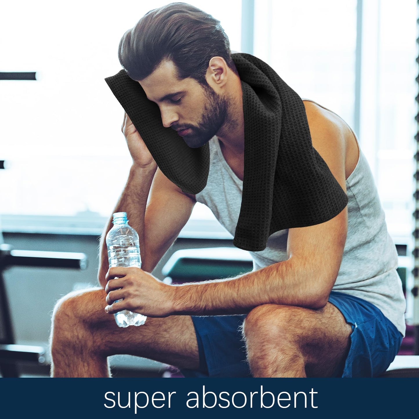 Vnoss Microfiber Gym Towels for Working Out, Quickly Dry Yoga Towels for Men & Women Tennis, 16 Inch x 27 Inch, 6 Pack, Black
