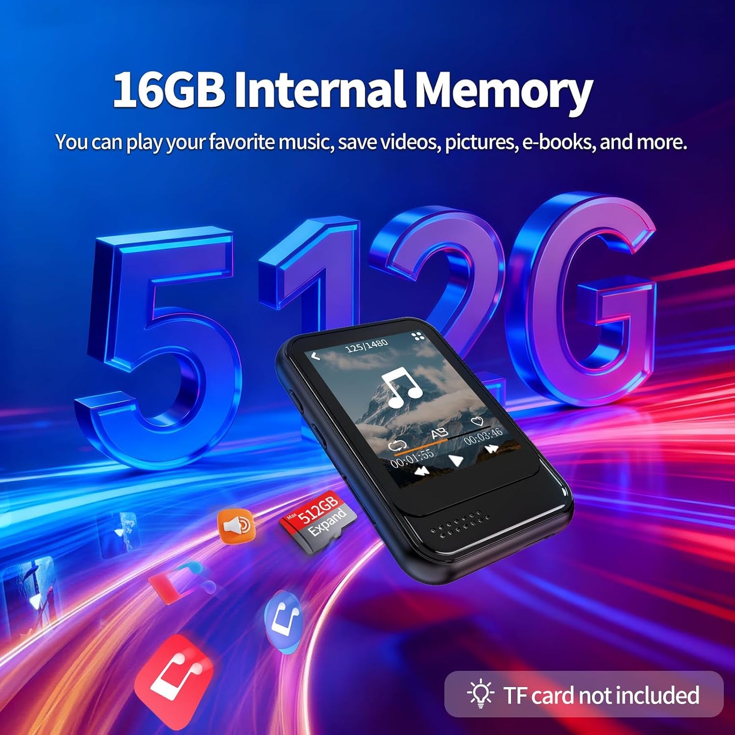 Resvocal MP3 MP3 512GB Player with Bluetooth,Mini Player with Speaker,Built-in Micro SD Card Slot,Portable Music Player