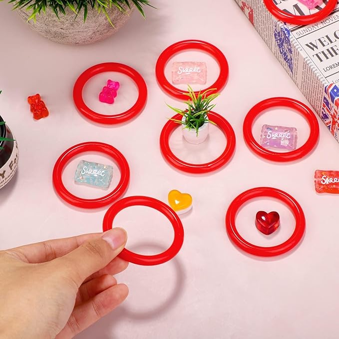 Aodaer 60 Pack Ring Toss Rings Plastic Carnival Rings 2.1 Inch for Carnival Party Favors Bottles Sport Ring Toss Game Fun Target Toys, Red