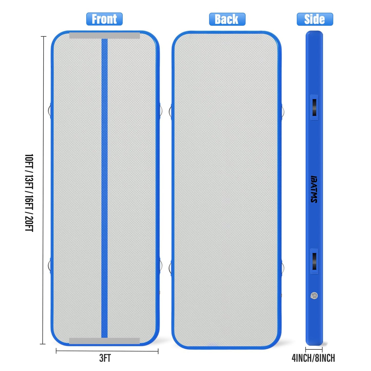 IBATMS Air Track Tumbling Mat 10ft 13ft 16ft 20ft, Inflatable Gymnastics Mat, Tumble Track with Electric Air Pump for Outdoor Indoor Home Gym Cheerleading Training