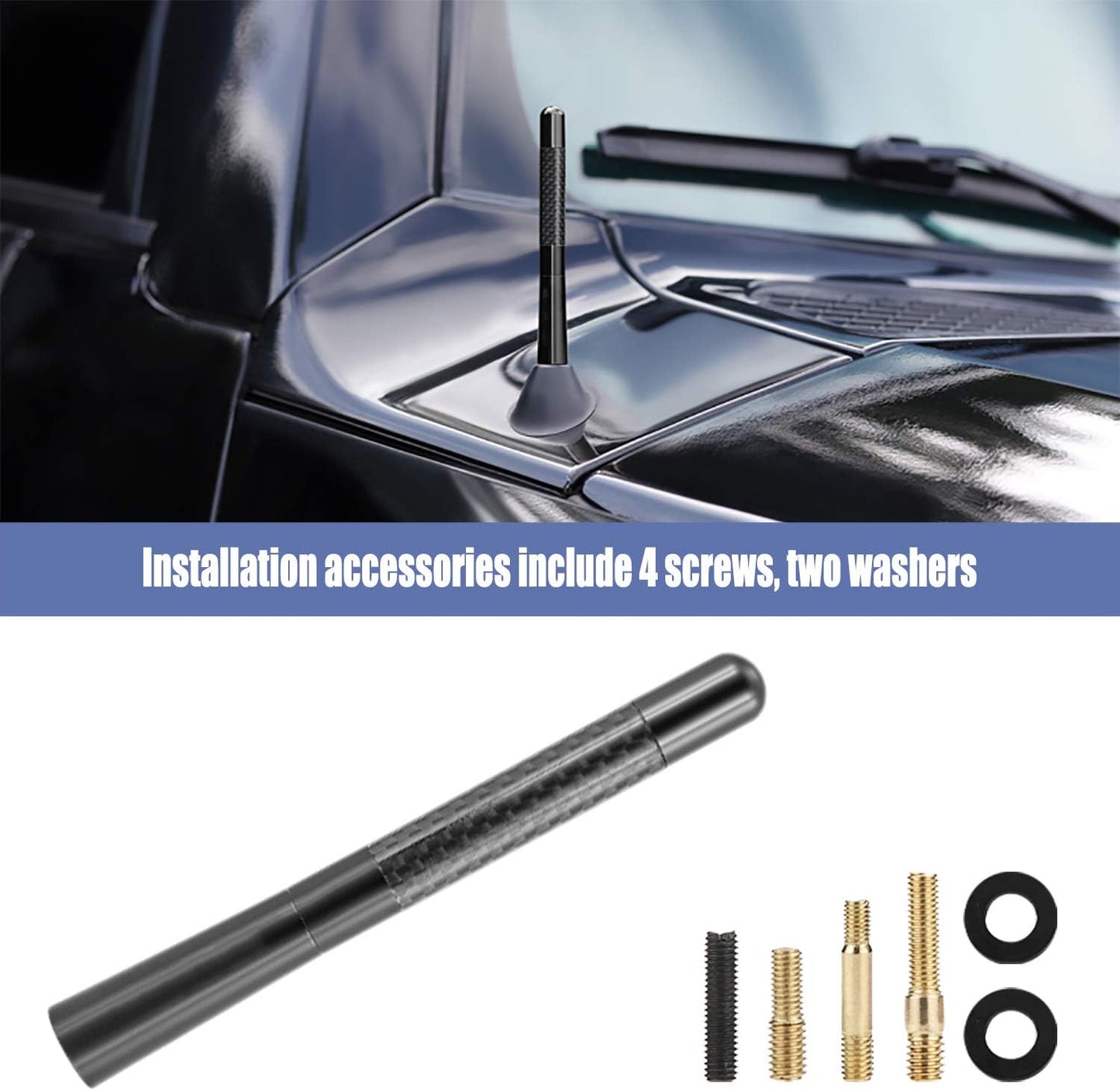 Tecreddy 4.7 inch Short Car Antenna Mast Carbon Fiber Truck Vehicle Replacement Antenna Compatible with Ford, Dodge