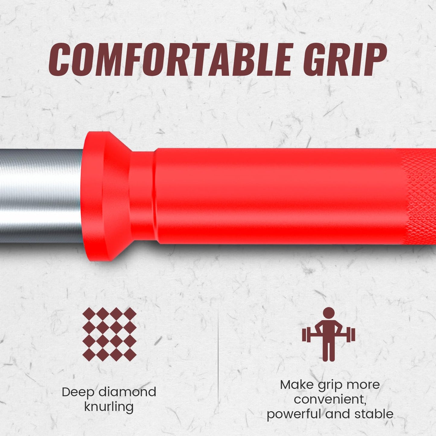 TECHNOAGE 6FT Olympic Barbell for Strength and Weightlifting Training, 1 Inch Olympic Bar Barbell for Squat, Curl, Deadlift, Bench Press, Overhead Press, Hip Thrust, 350LBS Capacity(Red&Silver)