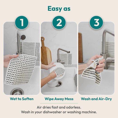 FEBU Swedish Dishcloths for Kitchen | 5 Pack Watercolor Reusable Paper Towels Washable | Swedish Dish Towels | Non-Scratch Cellulose Sponge Cloths | No Odor, Biodegradable Cleaning Cloths