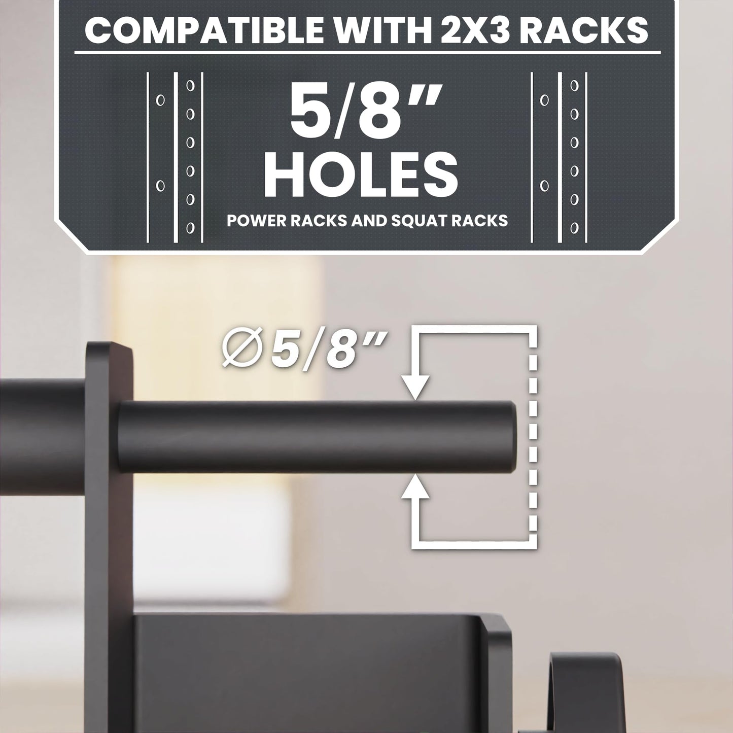 Synergee Dip Handles for 2x3 Power and Squat Racks, Dip Stand Fits Racks with 5/8" Holes. Rack-Mounted Dip Bar Attachment for Dips, Leg Raises, and Knee Tucks.