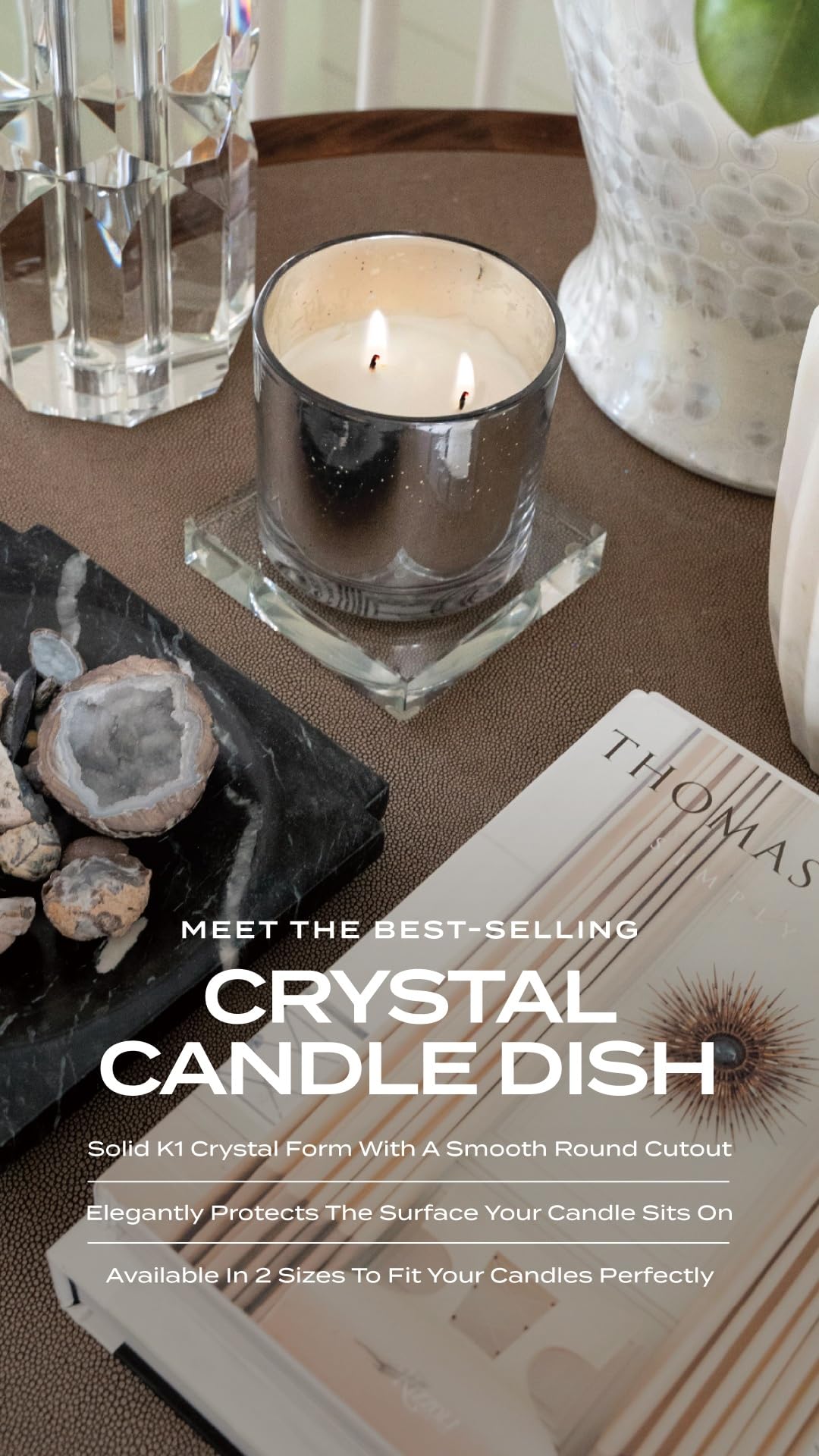 Crystal Candle Dish — by Alice Lane Home Collection — Size Large — Smooth, Round Cutout is the Perfect Size for Your Favorite Candle or Diffuser — Clear K9 Crystal Design