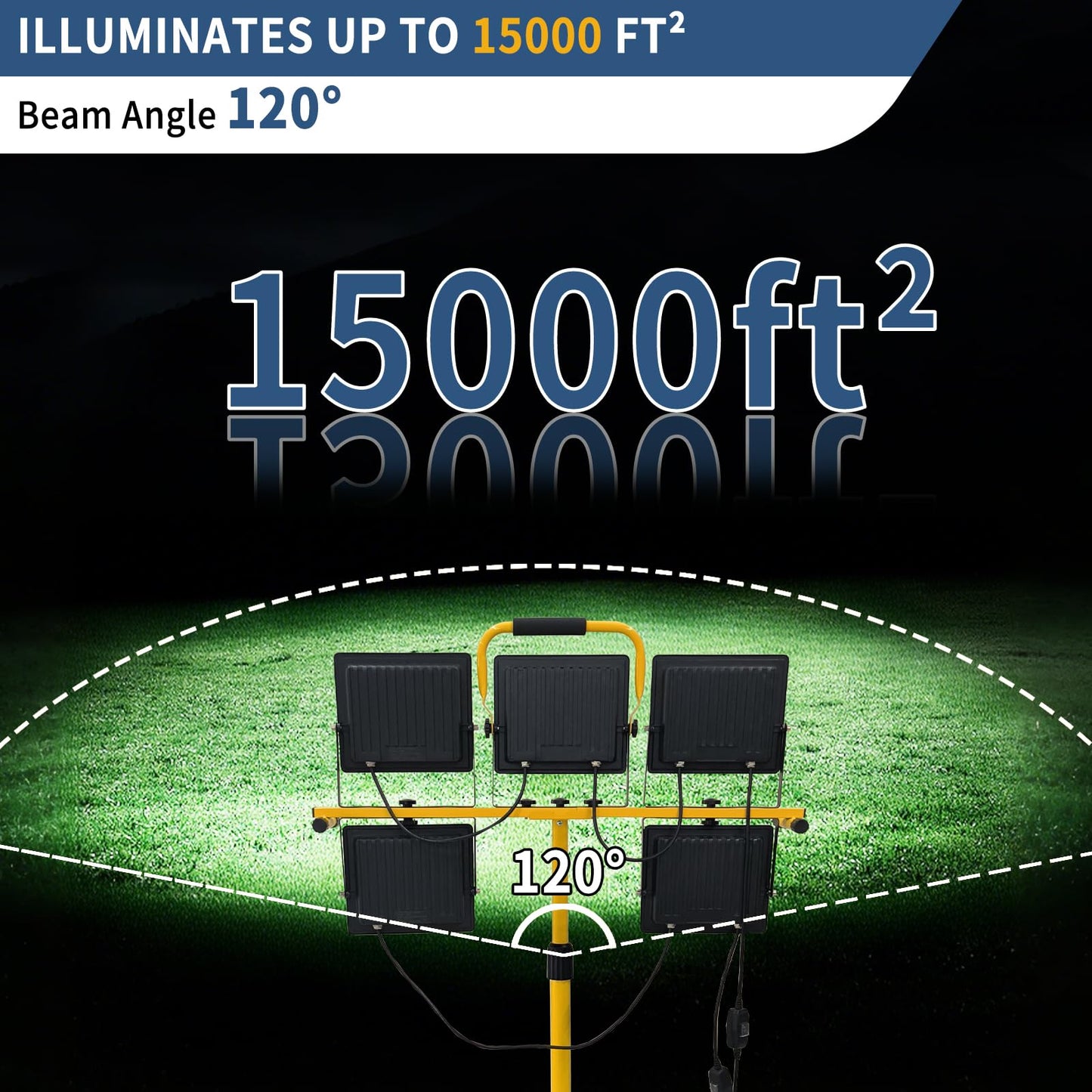 50000LM LED Work Light with Stand, 5-Head Tripod Work Light with 3000K-6500K Dimmable, 3 Modes Portable Light for Construction Site, Garage, Workshop, Job Site, Emergency Lighting