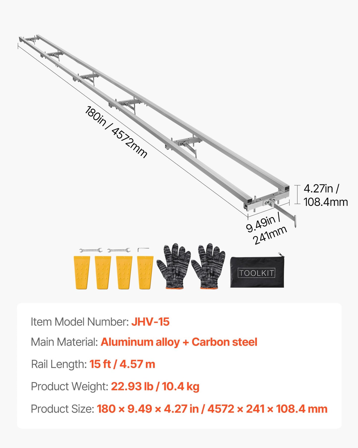 VEVOR Rail Mill Guide System, 15 ft 6 Crossbar Chainsaw Mill Kits, Aluminum Saw Milling Rails System Works with Chainsaw, 4 Wedges, Adjustable Rail Milling Guide Kit for Builders Woodworkers