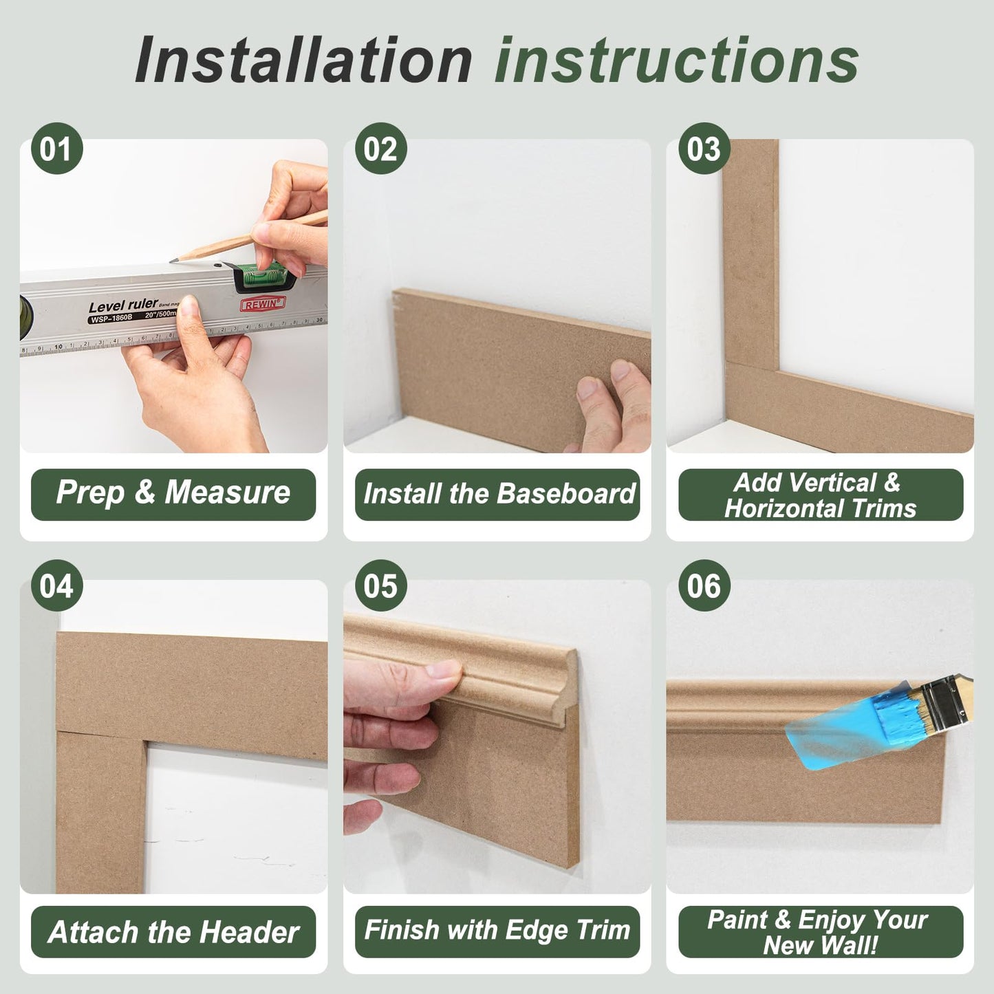 LONGKING Premade Board and Batten Wainscoting Kit, MDF Paintable Accent Wall Panels with Edge Trim, Pre-Cut Ready to Assemble Moulding for Interior Home Decor, Covers 93.93 x 56 in.