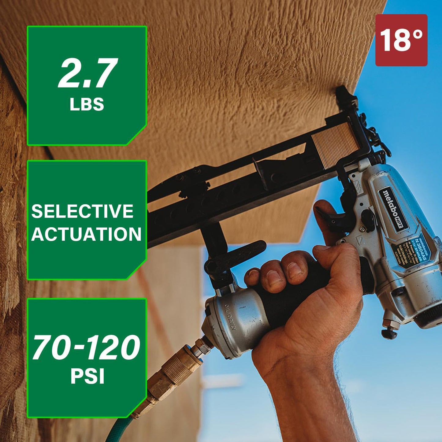 Metabo HPT PRO Finish Stapler, Pro-preferred Pneumatic Power Nailers, Finish Tool for Carpentry & Industrial Uses, All-Metal Key Component, 18 Gauge, 1/4" Crown Staples, Length 1/2" to 1-1/2", N3804A5