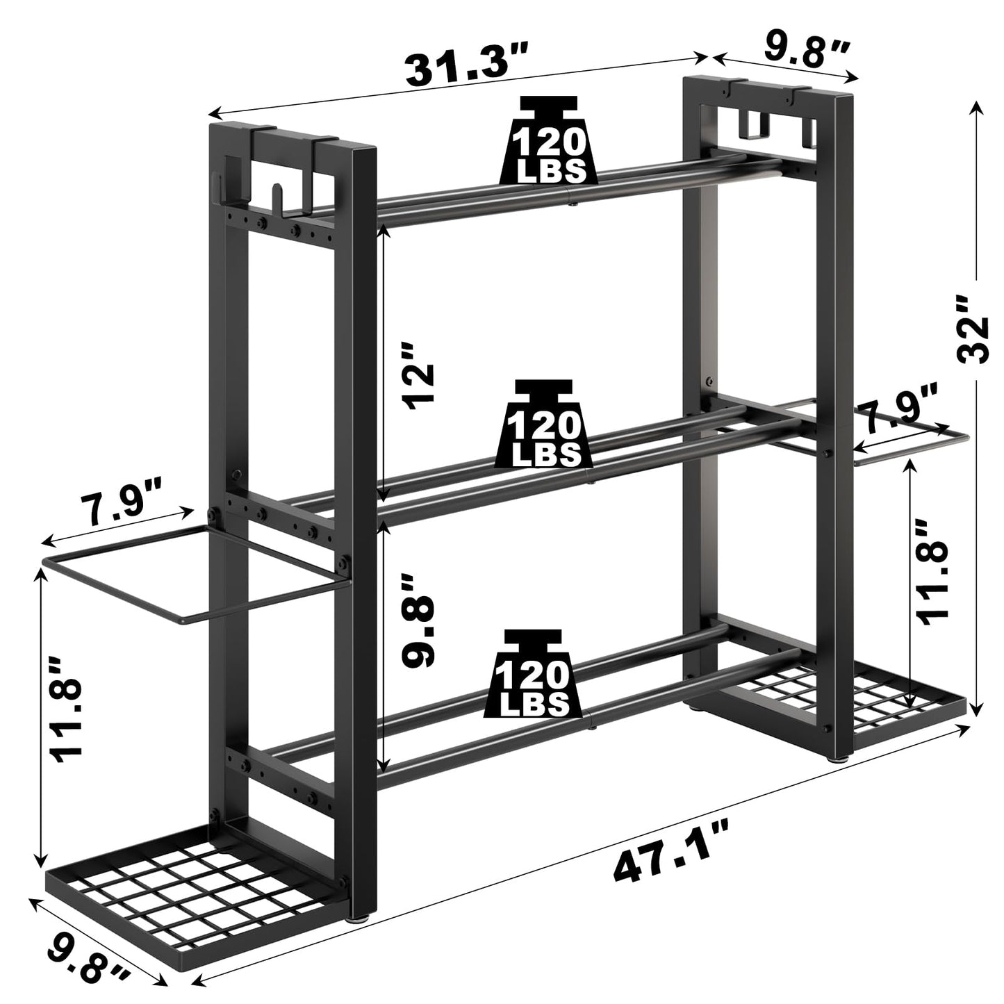 3-Tier Adjustable Dumbbell Rack Heavy Duty Metal Storage Rack, Dumbbell Weight Rack and Kettlebells Rack, Yoga Mat Organizer, Multi-Purpose Gym Equipment Storage Stand for Home Gym Accessories