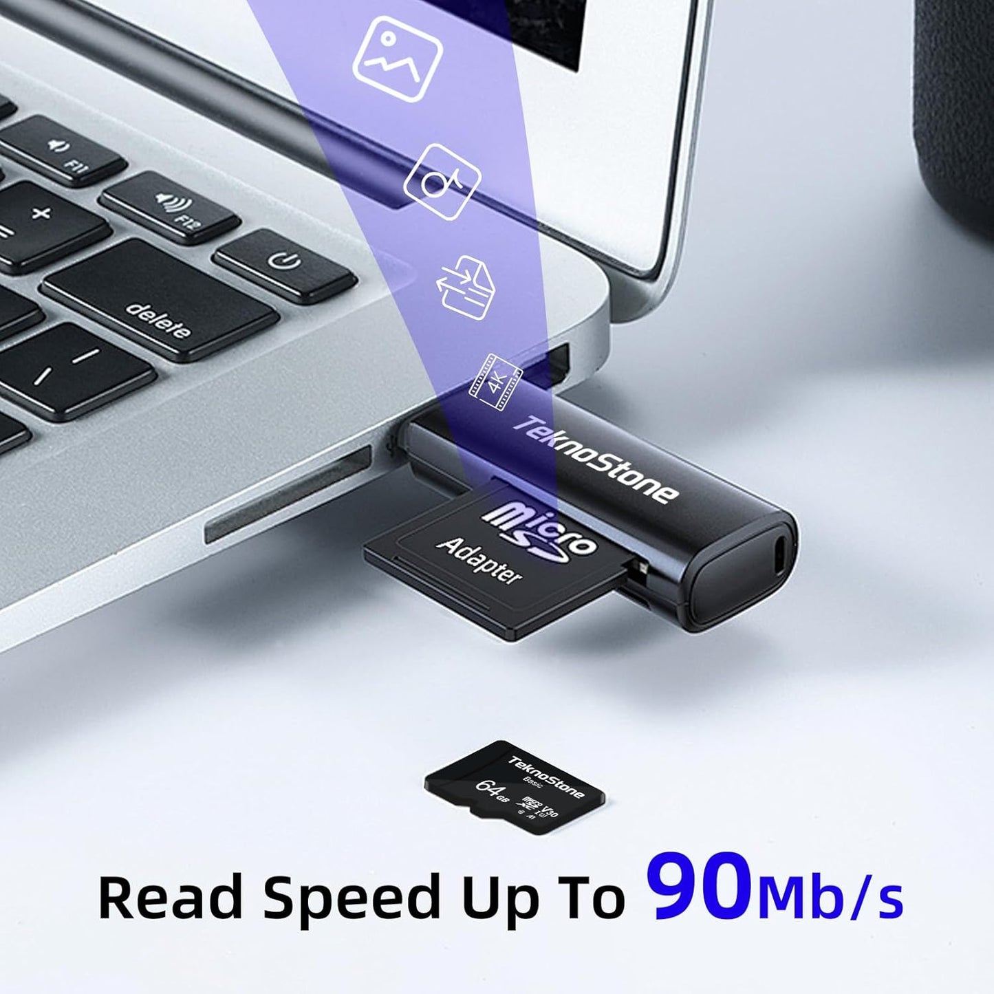 Teknostone 128GB 90MB/s 50MB/s C10 U3 V30 A1 (1 Pack) Basic MicroSDXC Flash Memory with Adapter Read Write UHS-I Rated