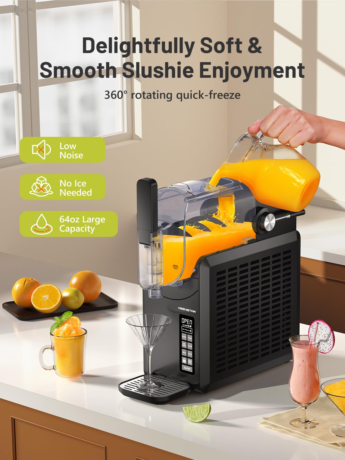 KEENSTAR Slushie Machine, Slushy Machine for Home, Professional Frozen Drink Maker with Self-Cleaning, No Ice Needed, 6 Preset Programs for Margaritas, Frappés, Milk Shake & More