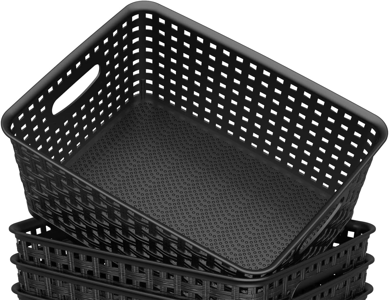 WYT Plastic Small Shelf Storage Baskets - 12-Pack Weave Design for Organizing | Black
