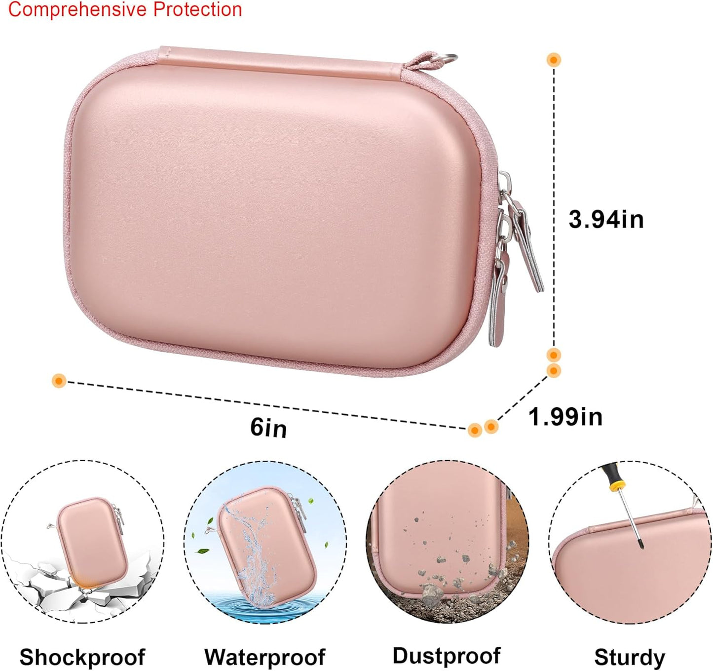 2x3 Elonbo Carrying Case for Liene Photo Printer, Portable Mini Color Instant Print Digital Camera Hard Travel Bag