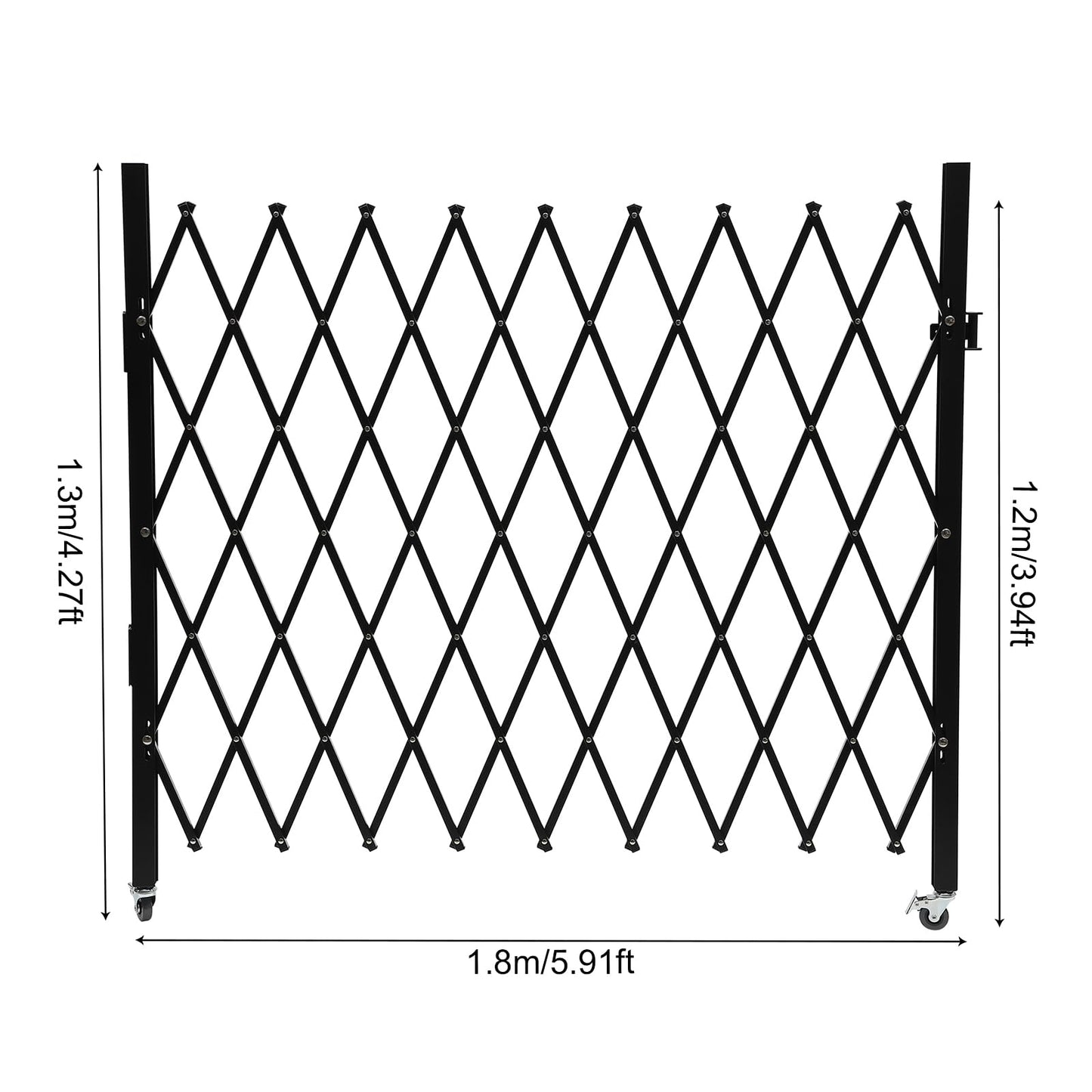 Folding Security Gate, 48" H x 71" W Black Metal Safety Gate with Diamond Grid and Padlock, Expandable Wall Mount Gate for Garage, Basement, Storefront, School and Industrial Site