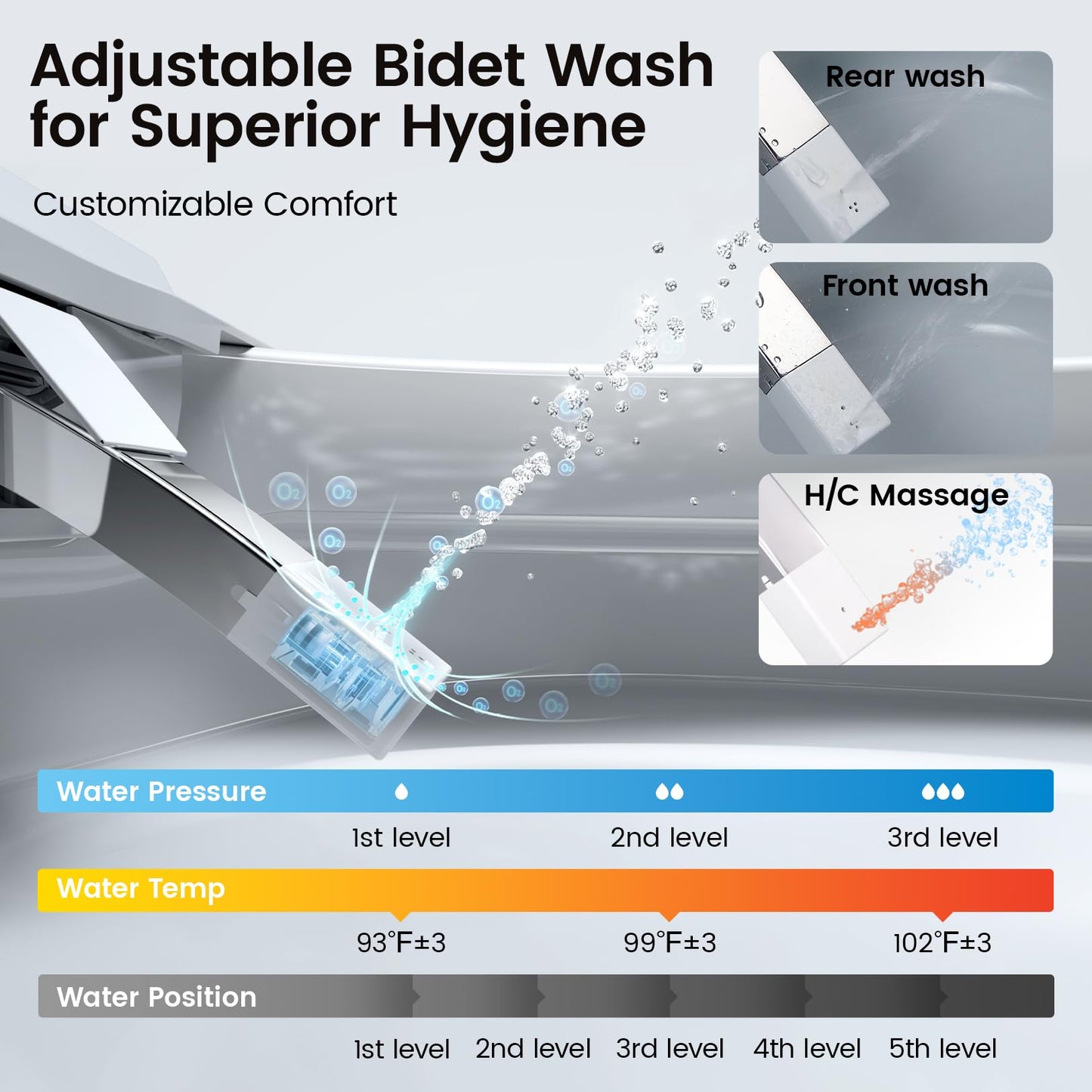 Smart Toilet with Built-in Bidet, One-Piece Bidet Toilet for Bathrooms, YA60 Bidet Toilet with Auto Flush, Kick Flush, Heated Seat, Warm Water and Dryer, Night Light, and Blackout Flush