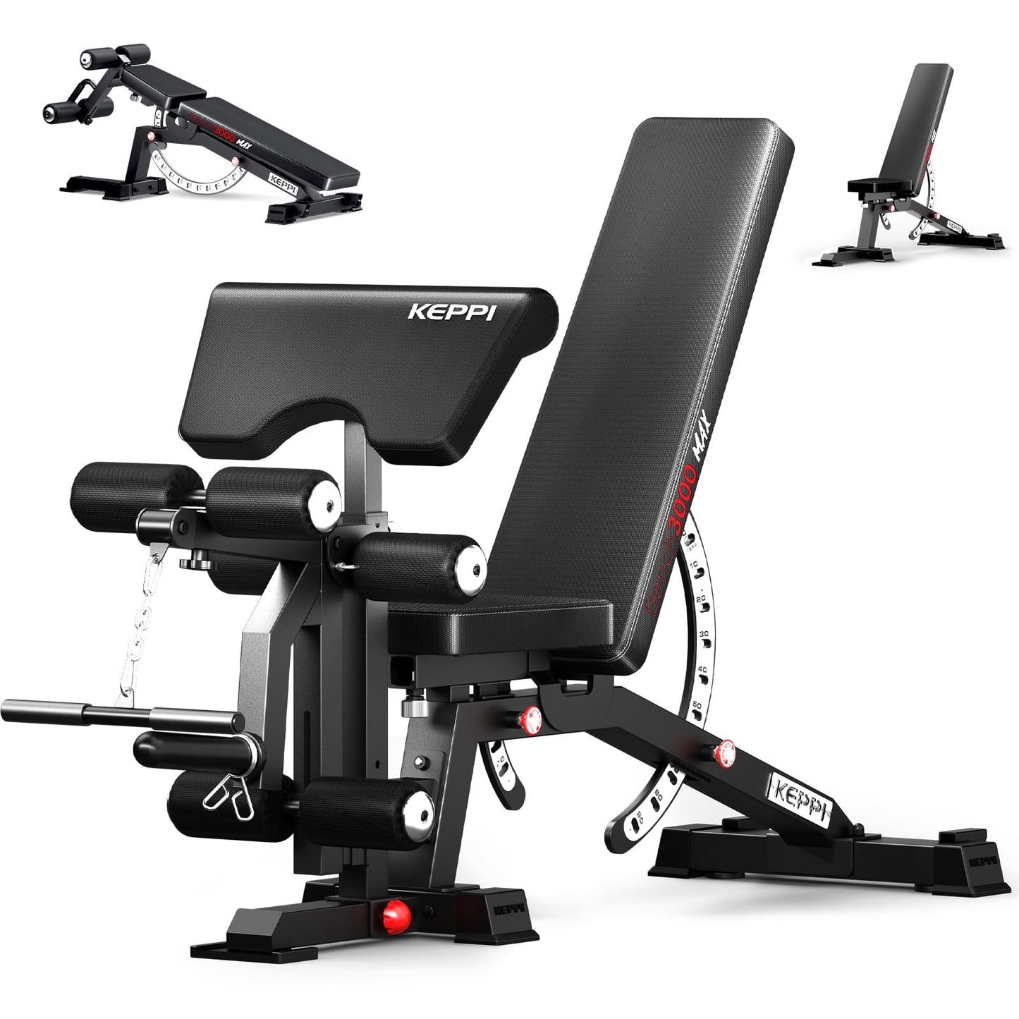 Keppi Fitness Weight Bench, 1200LBS Workout Bench with Leg Extension/Curl and Preacher Curl Attachment, Flat Incline Decline Weight Bench for Home Gym - Bench3000 Max