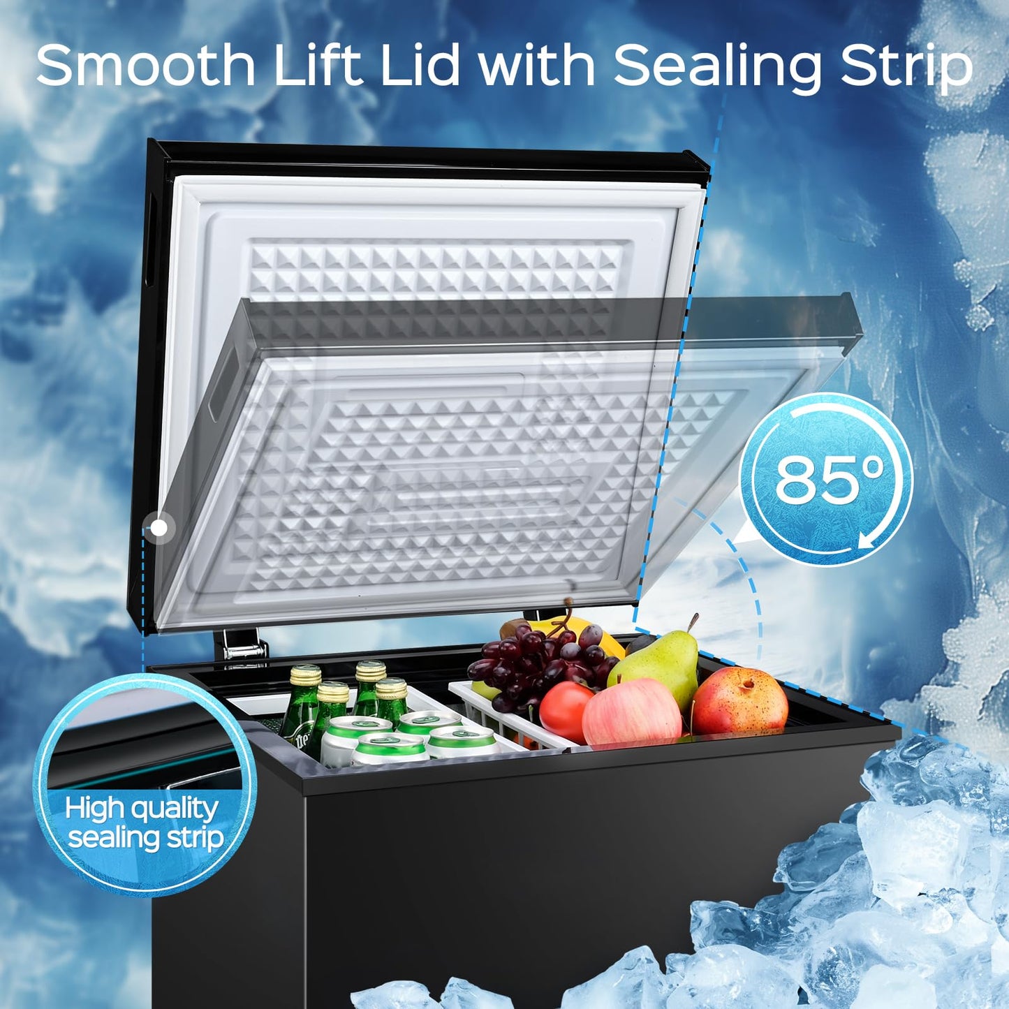 Anypro Chest Freezer 4.5 Cu.Ft, FreeStanding Top Door Compact Small Deep Mini Freezer with Removable Basket, 7 Adjustable Temperatures for Garage Dorm Apartment RV Kitchen Business, Black