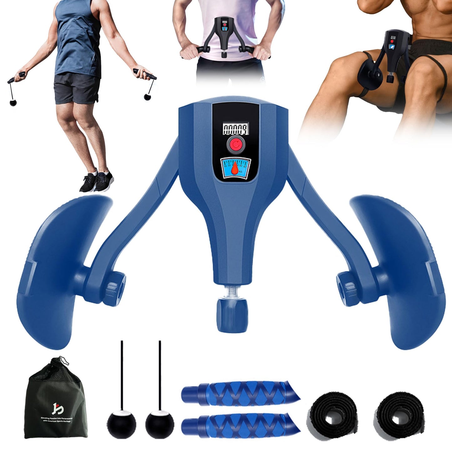 Bula Bola Thigh Trainer Pro 0-132 lbs Adjustable Resistance, Inner Thigh & Pelvic Floor Kegel Exerciser with Arm Workout Handles & Wireless Jump Rope for Home Fitness for Women & Men (Gray)