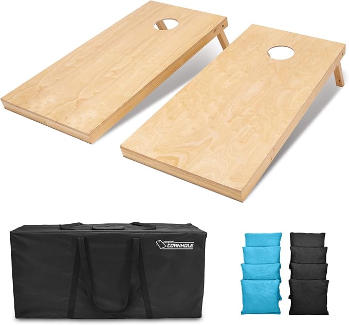 GoSports Regulation Size Wooden Cornhole Set with Natural Wood Finish - Includes Carrying Case