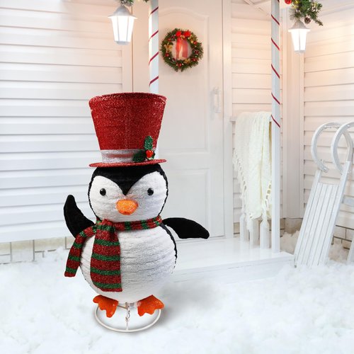 Lighted Christmas Tinsel Penguin, Pop Up Outdoor Christmas Holiday Decoration, 30Inch Light Up Penguin with LED Lights for Indoor Outdoor Xmas Holiday Garden Yard Lawn Decor