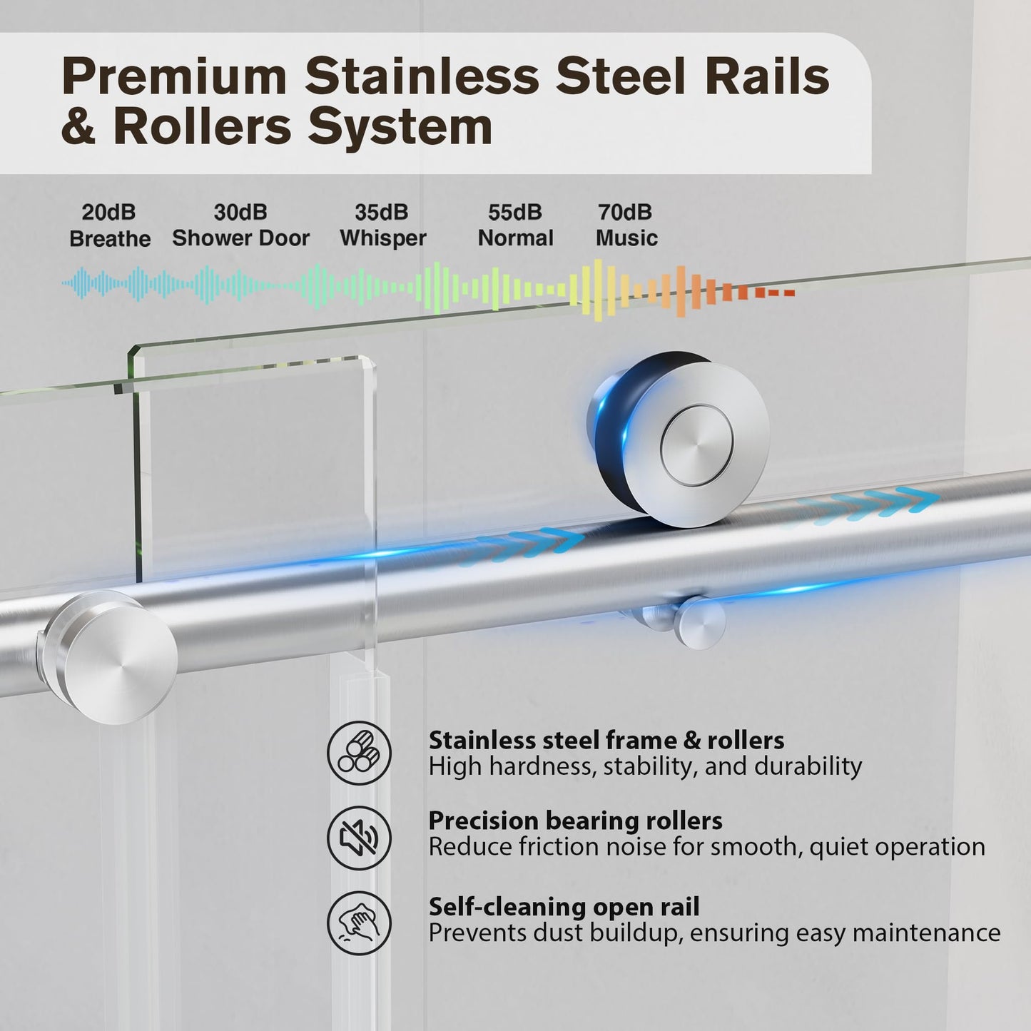 EASYWORC Frameless Glass Shower Door, 55-60" W x 76" H Sliding Frameless Shower Door, 1/4''(6mm) SGCC Tempered Glass, Explosion-Proof Film Nano Coating, Stainless Steel Hardware, Brushed Nickel