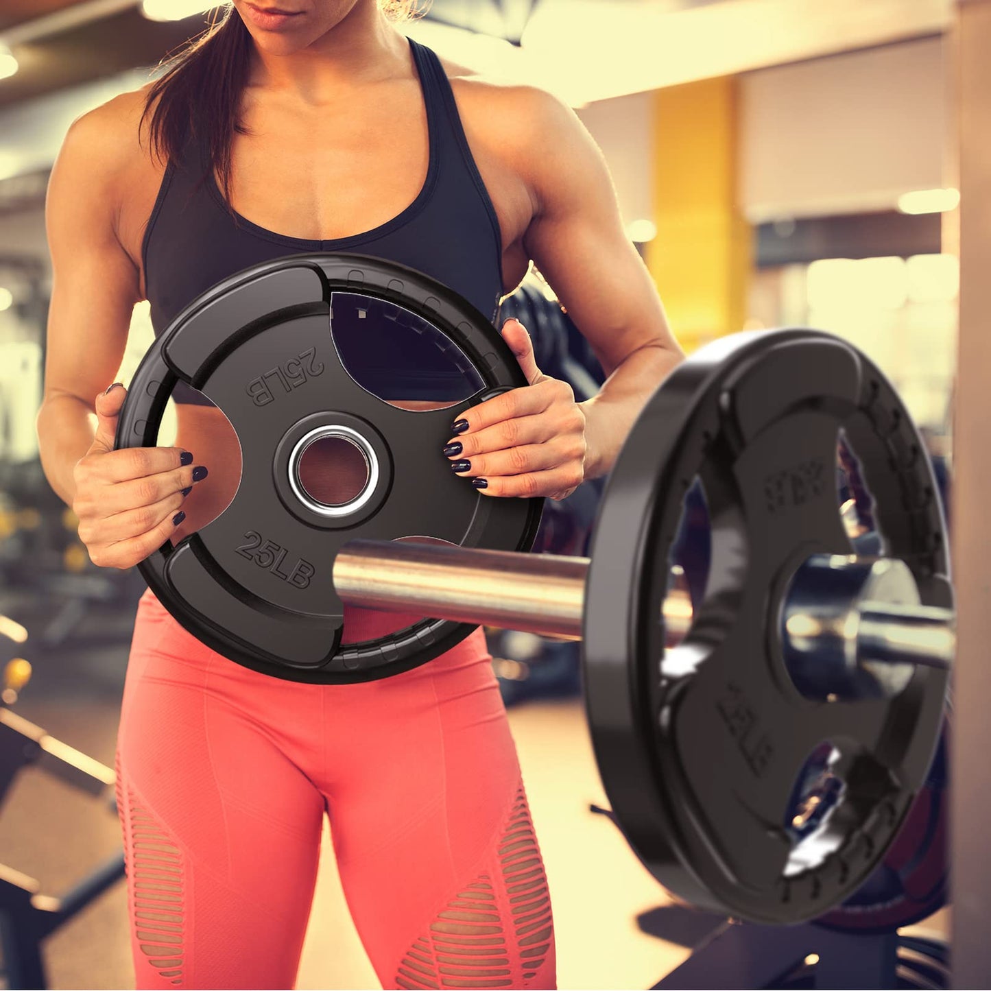RitFit Weight Plates for Barbell, 2-Inch Olympic Rubber Grip Plates for Weightlifting and Strength Training in Home & Gym, Single, Pair and Sets(15LB, Pair)