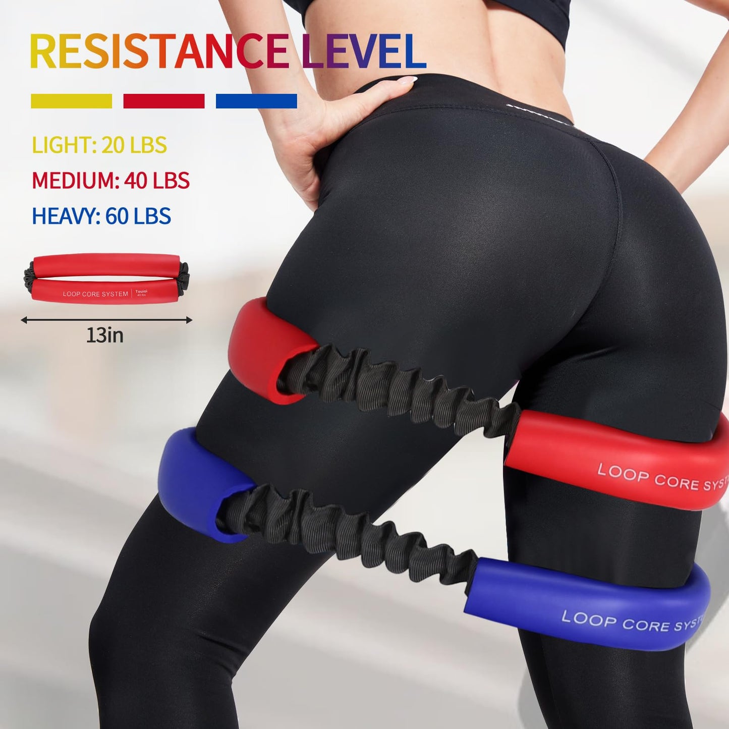 Hip & Core System, Resistance Loop to Stretch, Core Fitness Glute Workout Bands (3pcs Set and 5 mini Resistance Bands)