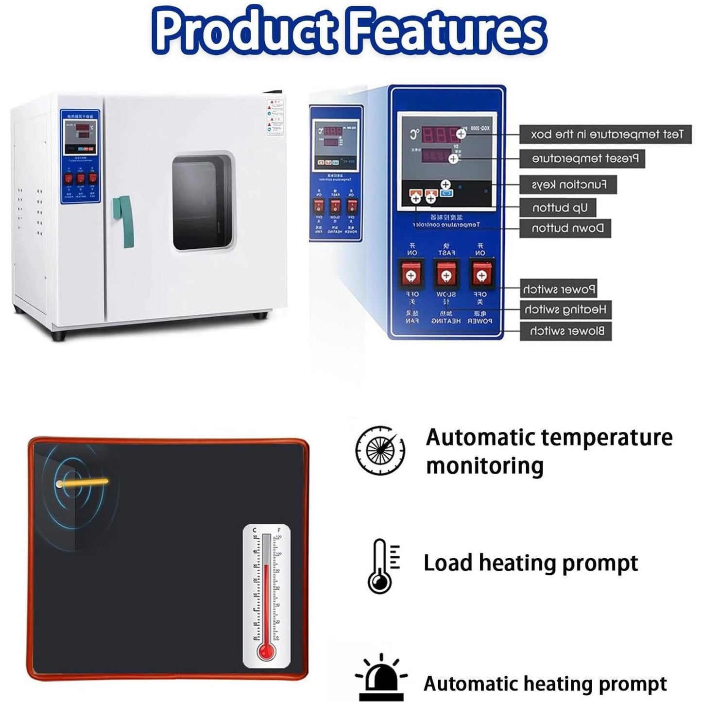 Lab Forced Air Convection Drying Oven 16L Constant Temperature Blast Drying Oven Digital Lab Thermostatic Electric Incubator Box with Temperature Control & Timer,110V