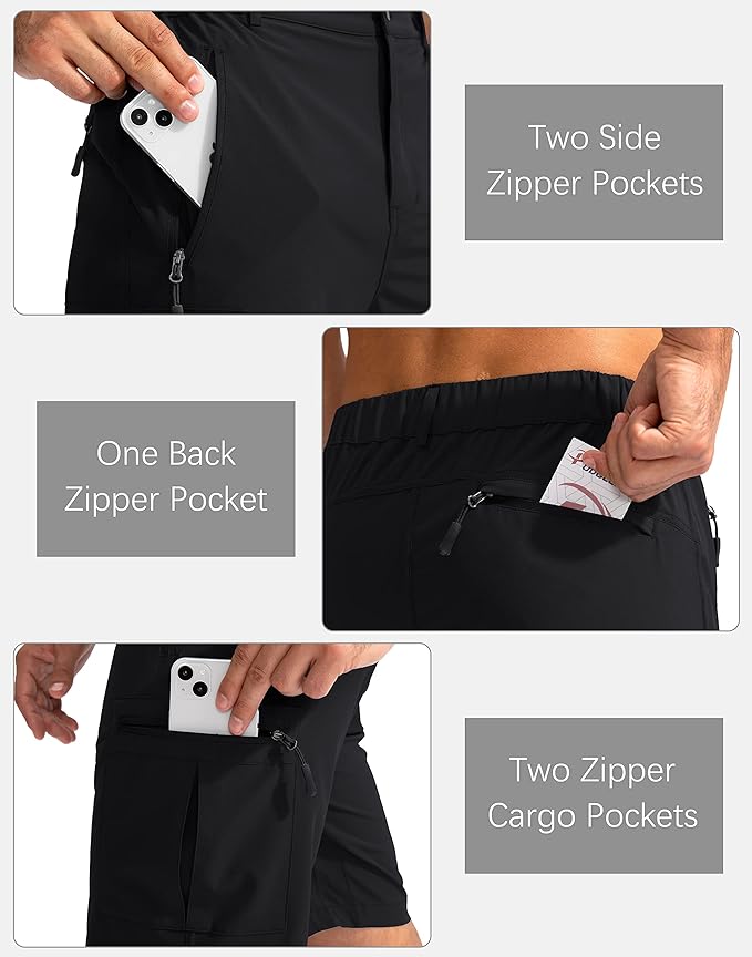 Pudolla Men's Hiking Cargo Shorts 9" Lightweight Outdoor Work Shorts for Men Travel Golf Camping Casual with 5 Zipper Pockets