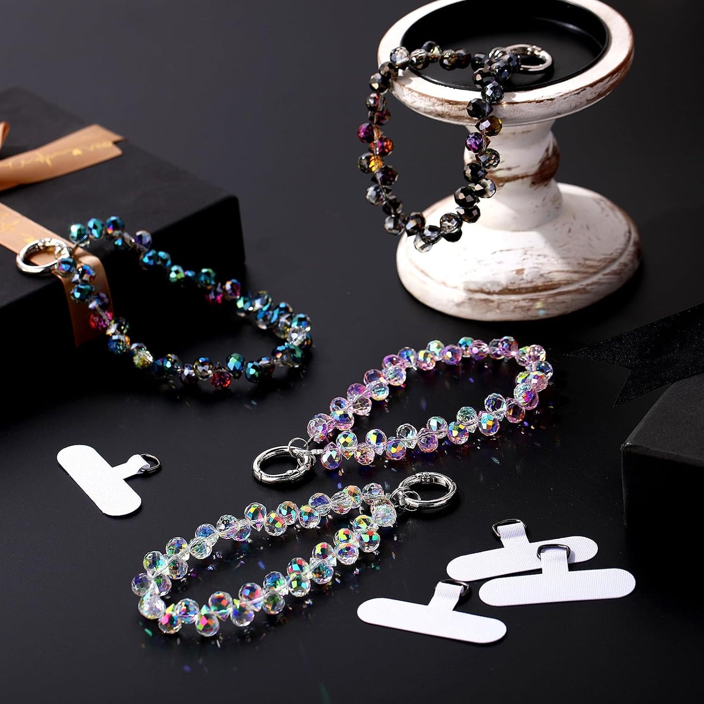 4 Pack Quelay Phone Wrist Strap Beaded Cell Phone Lanyards Wrist Charms Bling Cellphone Wristlet Bracelet Strap