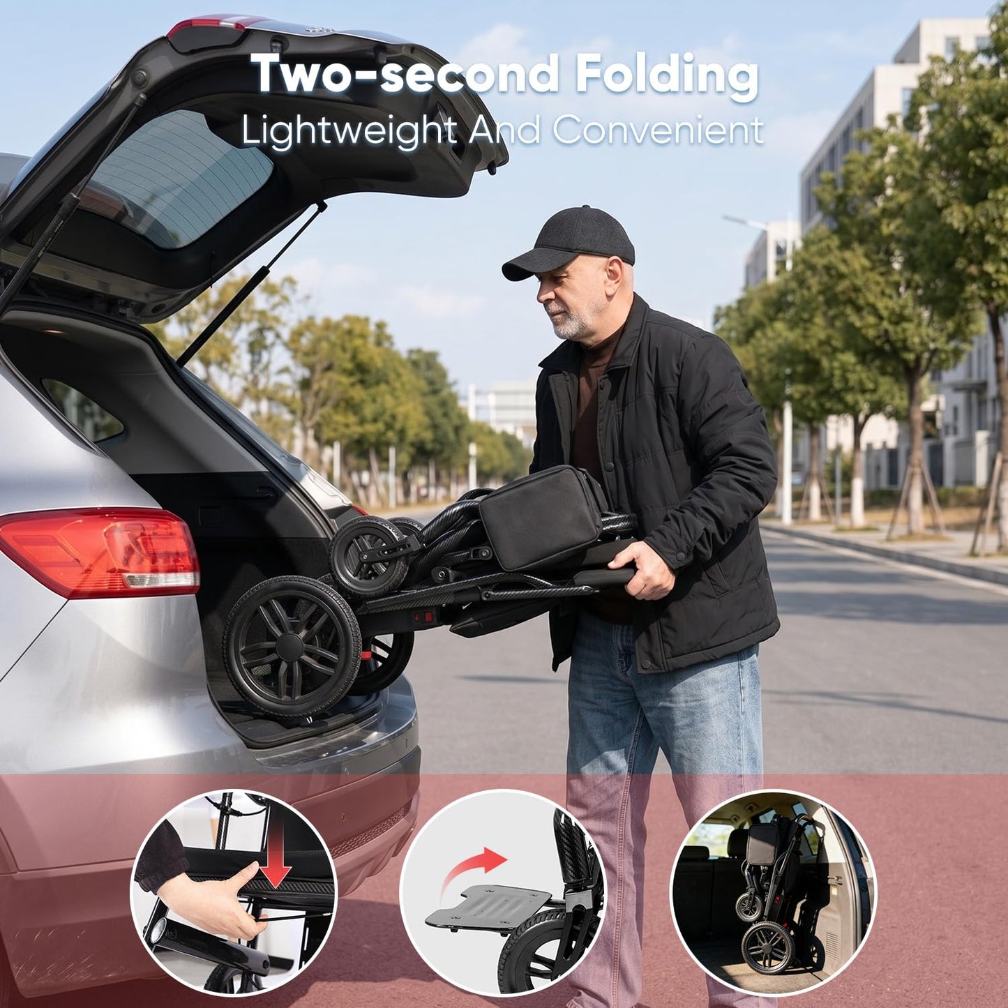 26 lbs Carbon Fiber Electric Wheelchair for Adults, Foldable Powered Wheelchair with Dual Battery & Motor, 22 Miles Range, 300 lbs Capacity, Airline Approved