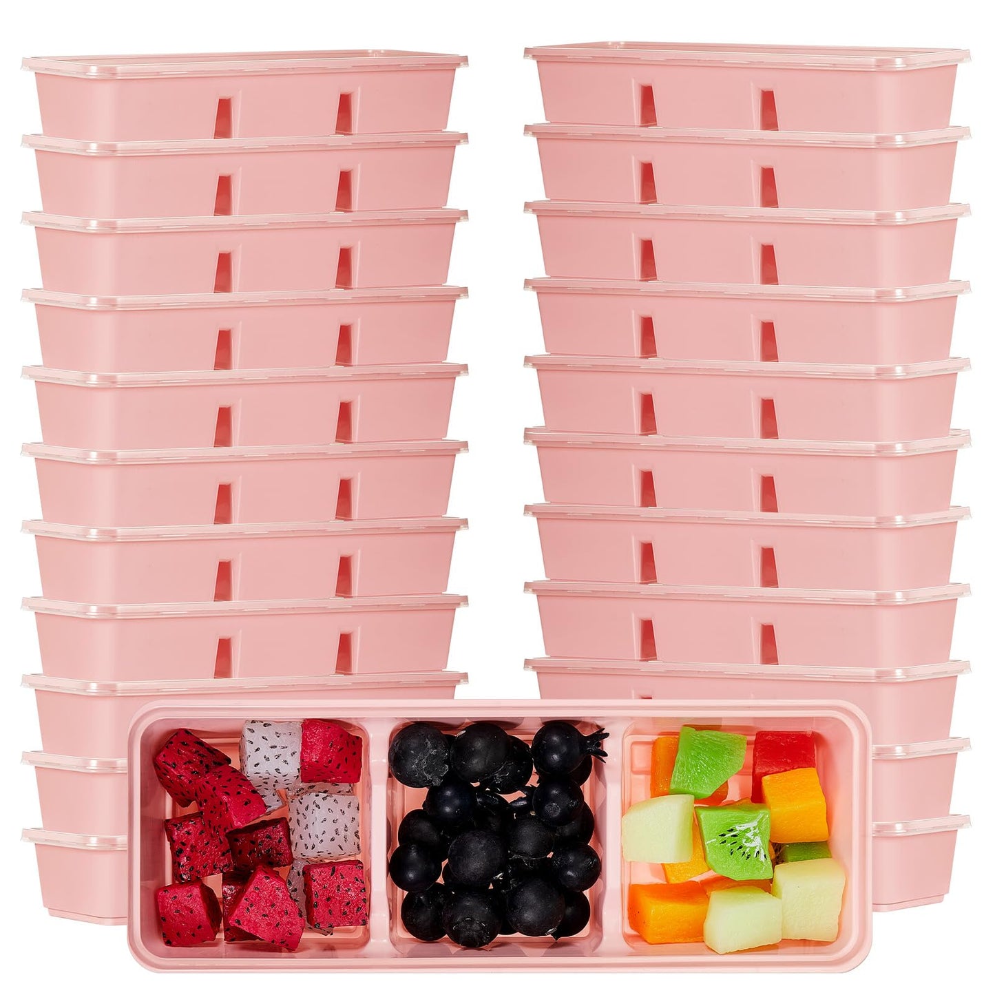 Hushee 25 Pack 17 oz Small Meal Prep Containers with 3 Compartments Snack Containers with Lid Disposable Plastic Bento Box Travel Lunch Food Boxes Stackable for Office Picnic (Pink)