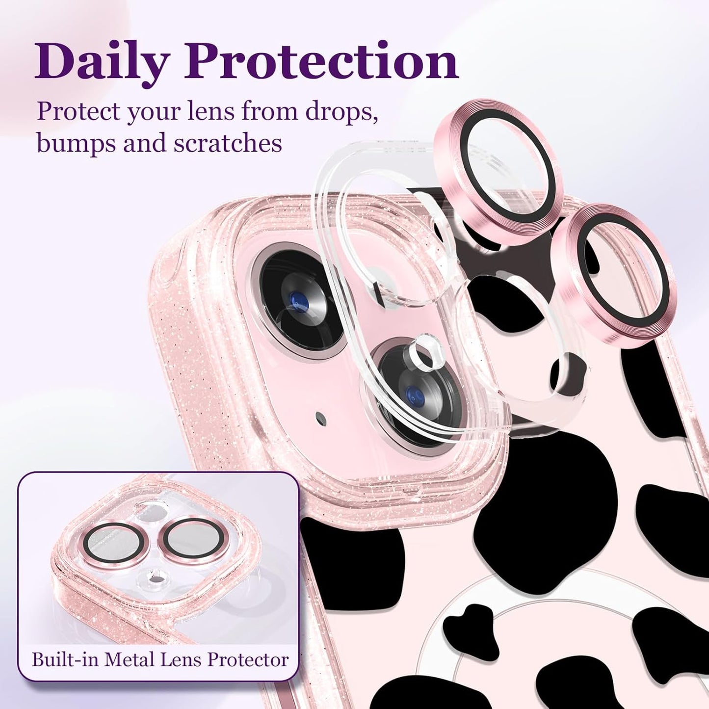 casevivid 15 6.1" Magnetic for iPhone Magsafe Case Cute Aesthetic - Glitter Pink Phone Case with Camera Protector