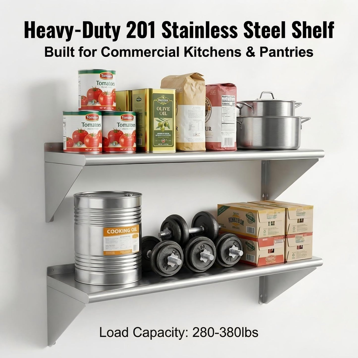 KUARBARR Stainless Steel Shelf Wall-Mounted Stainless Steel Wall Shelf 12 x 48 Inch, 2 Pack Commercial Metal Wall Shelves Garage Shelving for Restaurant Kitchen