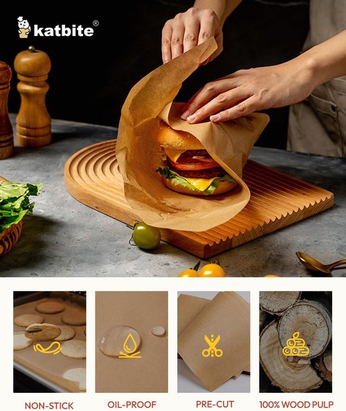 Katbite Unbleached Parchment Paper Sheets - 75 Pcs Heavy Duty Non-Stick 12x16 IN for Baking & Air Fryer